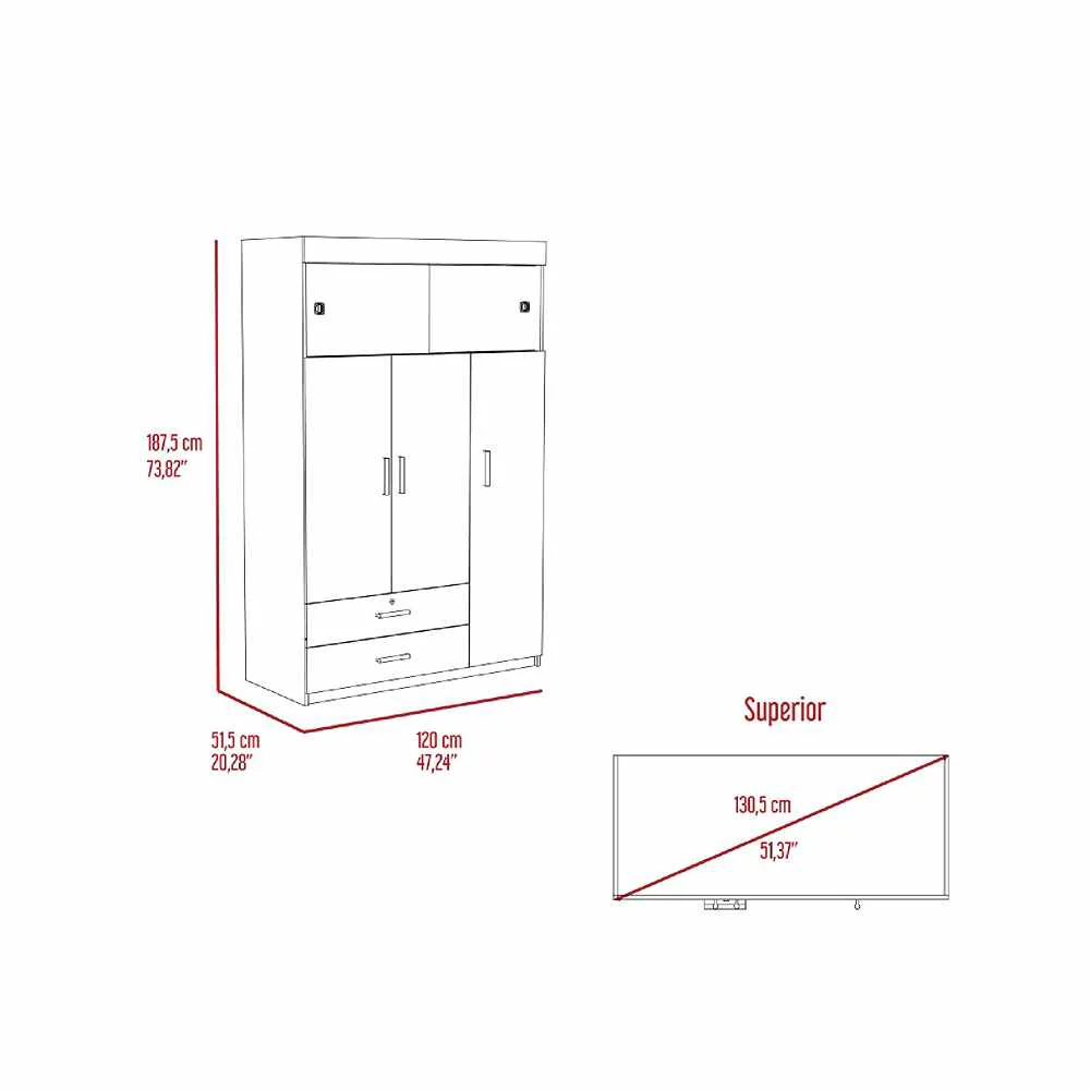 Closet Denver Blanco 120x188cm con 2 Cajones con 3 Entrepaños - Imagen 7