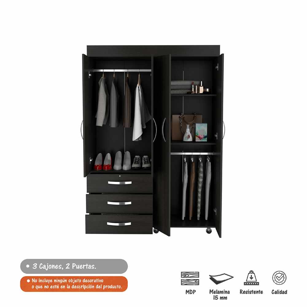 Closet Isisi Wengue 119x173cm con 3 Cajones con 2 Entrepaños - Imagen 2