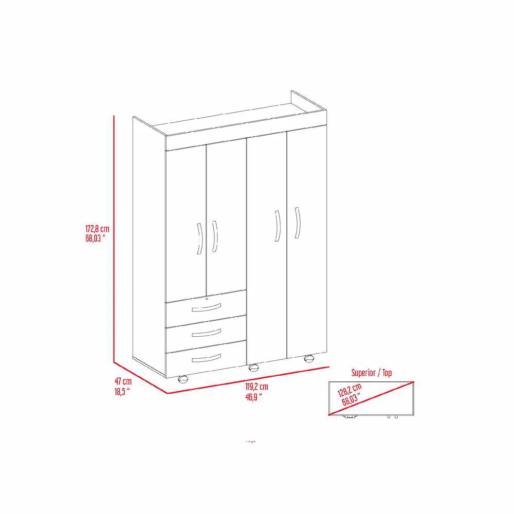 Closet Isisi Wengue 119x173cm con 3 Cajones con 2 Entrepaños - Imagen 6