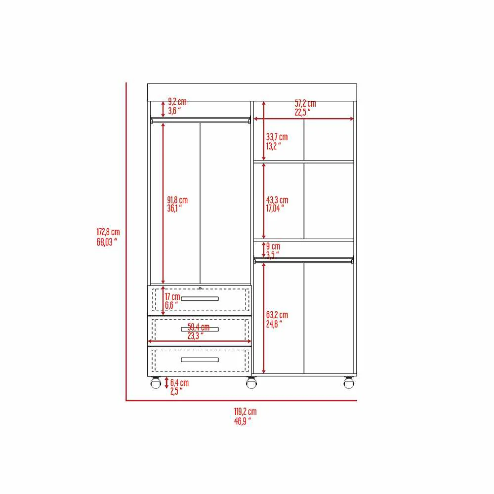 Closet Isisi Wengue 119x173cm con 3 Cajones con 2 Entrepaños - Imagen 7
