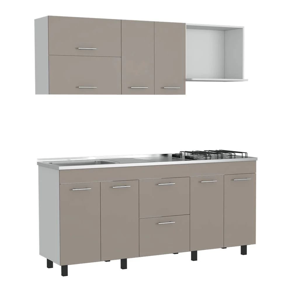 Cocina Sakai Taupe y Blanco 180 cm Izquierda con Mesón