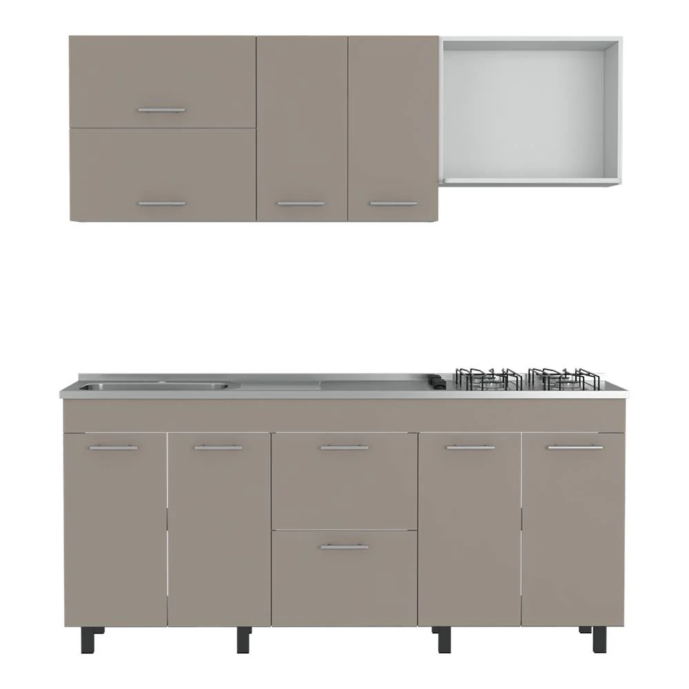 Cocina Sakai Taupe y Blanco 180 cm Izquierda con Mesón - Imagen 3