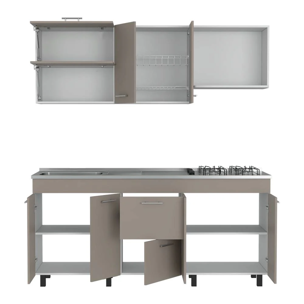 Cocina Sakai Taupe y Blanco 180 cm Izquierda con Mesón - Imagen 4