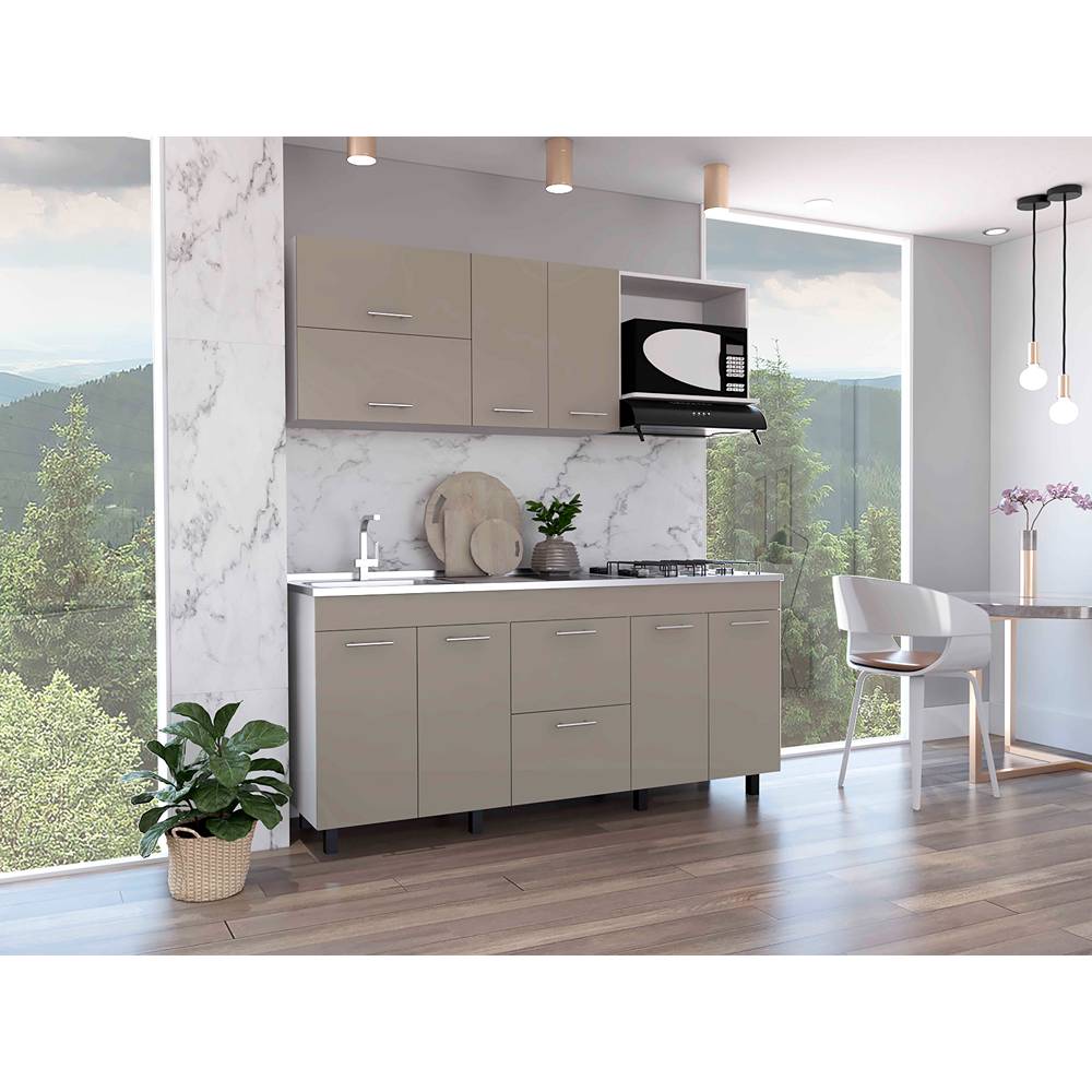 Cocina Sakai Taupe y Blanco 180 cm Izquierda con Mesón - Imagen 5