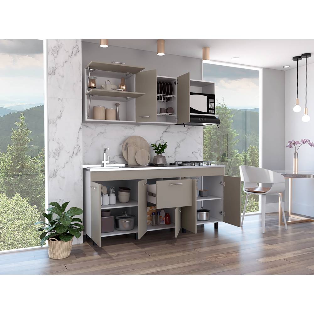 Cocina Sakai Taupe y Blanco 180 cm Izquierda con Mesón - Imagen 6