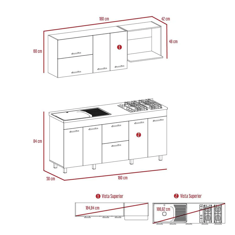 Cocina Sakai Taupe y Blanco 180 cm Izquierda con Mesón - Imagen 7