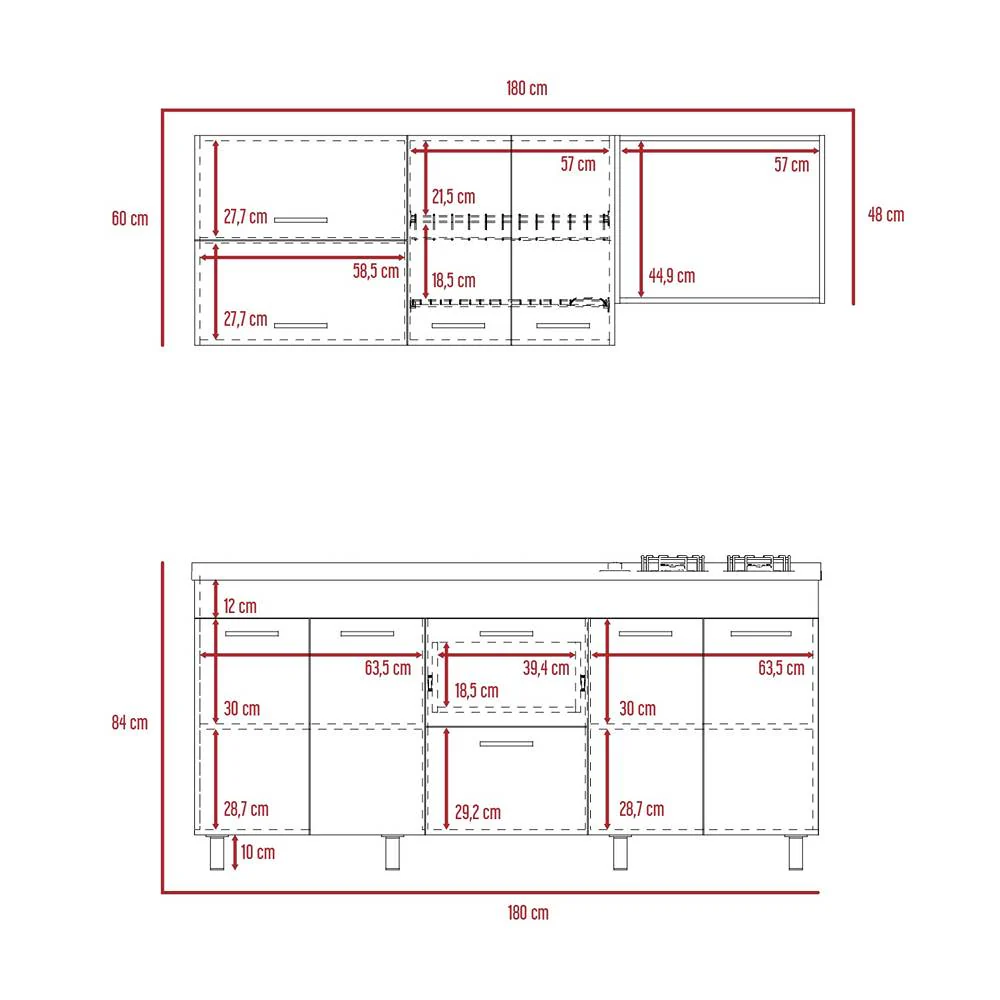 Cocina Sakai Taupe y Blanco 180 cm Izquierda con Mesón - Imagen 8