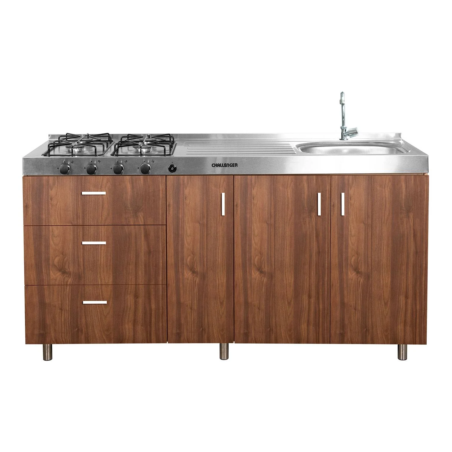 Mueble Inferior con Tres Puertas y Tres Cajones Felix Dark 180 cm sin Mesón